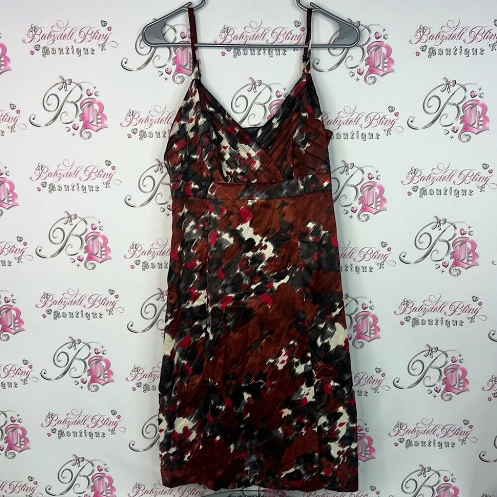 Esprit dress tie dye style splatter print red orange Charcoal Smocked Dress